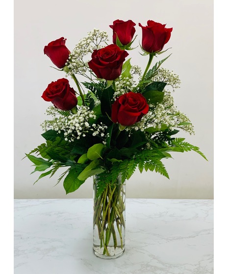 6 Red Roses Vased