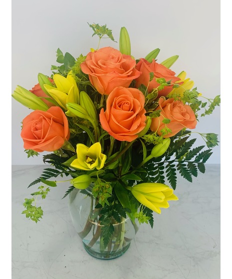Fiery Lily and Rose Bouquet