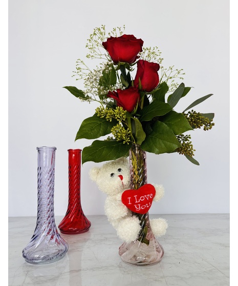 Valentine Hugging Bear Bud Vase
