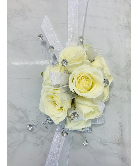 White Spray Rose Wristlet