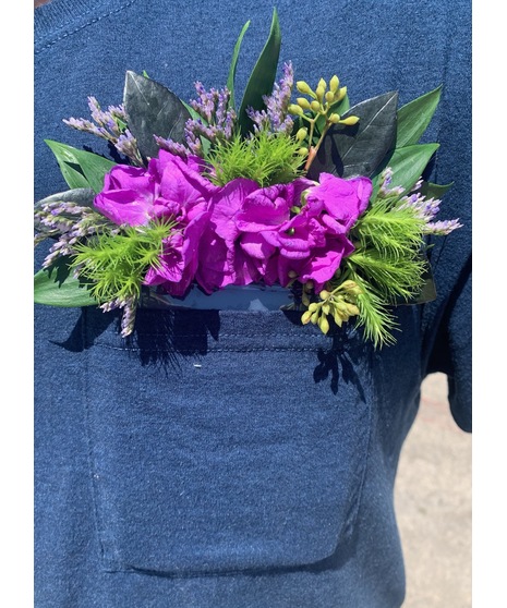Purple Pocket Square Boutonniere